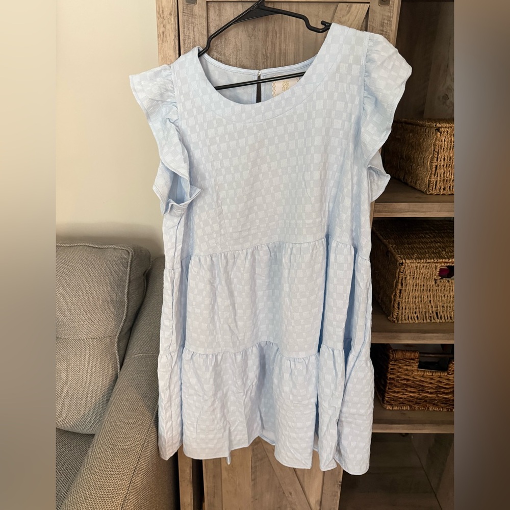 NWT Simply Southern Light Blue Tiered Ruffle Dress - Large